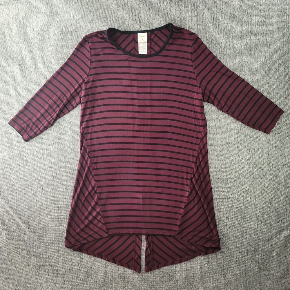 Soma Cool Nights Pajama Top Womens Medium Purple Striped Split Back Lounge Shirt